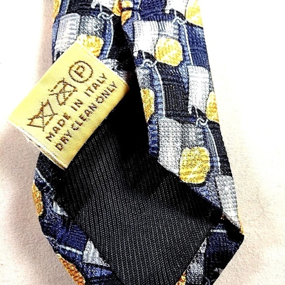 Villa Bolgheri Mens Tie 100% Silk S Blue Yellow - Picture 6 of 6